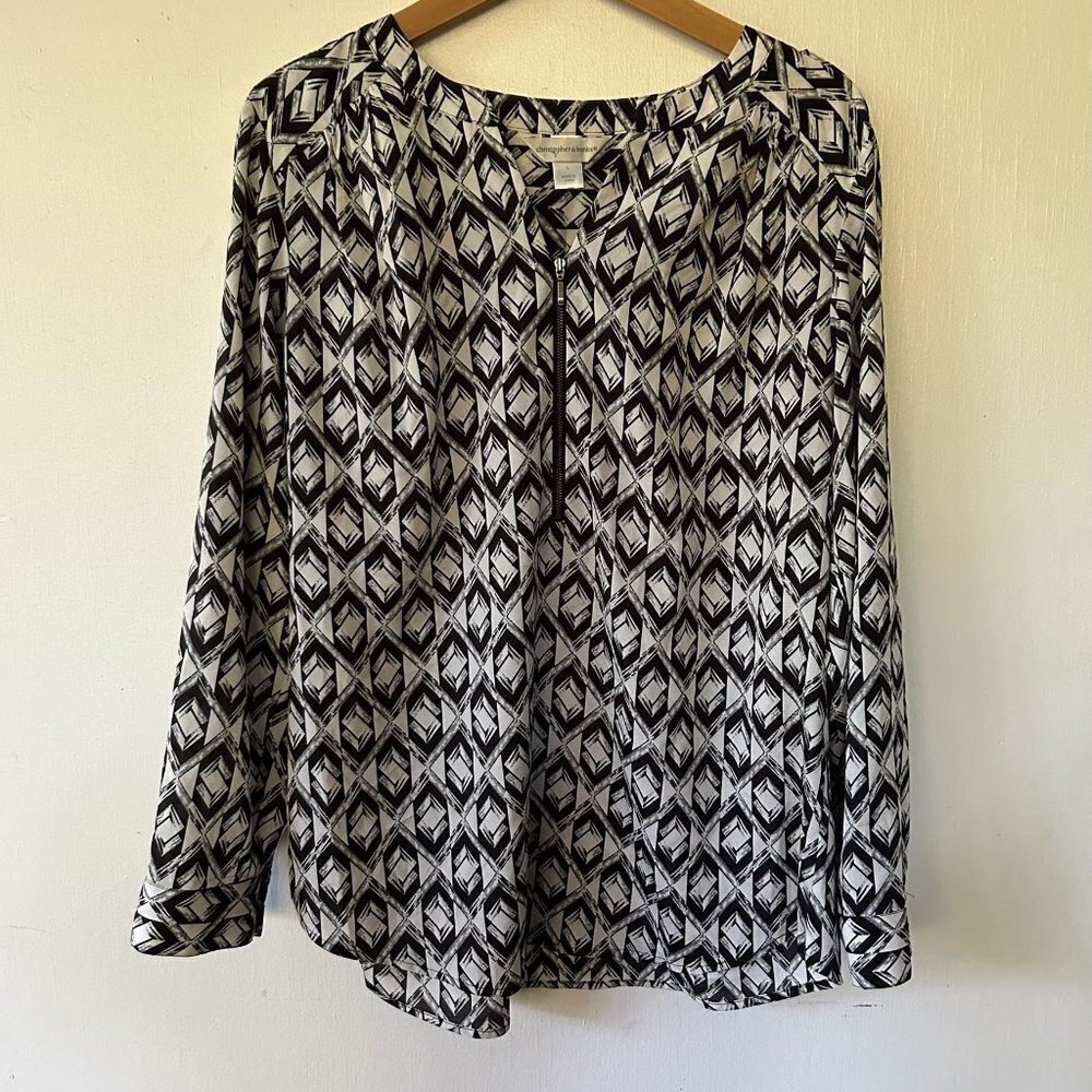 Christopher & Banks Geometric Blouse Womens Large Popover Blue 1/4 Zip